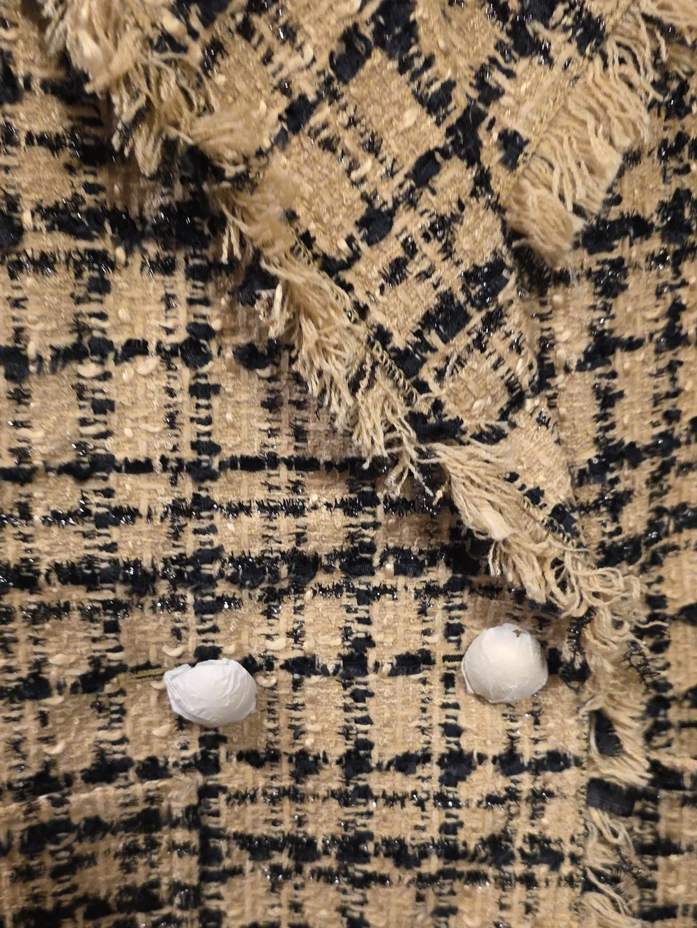 New! Kate Spade Beige and Navy Frayed Plaid Tweed Blazer